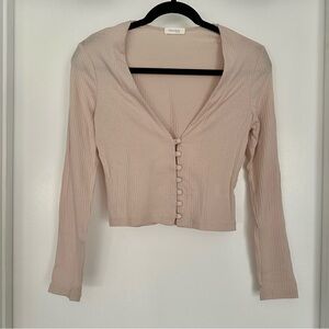 Cream long sleeve button up crop top